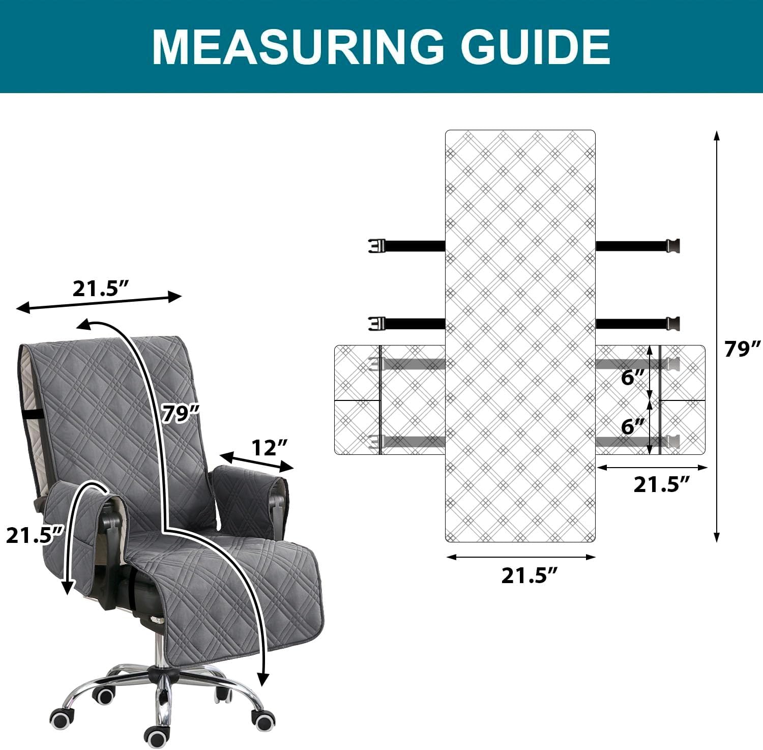 Turquoize Waterproof Office Chair Cover with Armrest Covers Gray Computer Desk Chair Cover Protector with Arms Soft Durable Office Chair Seat Slipcover with Anti-Slip Buckle for Home Office, Gray
