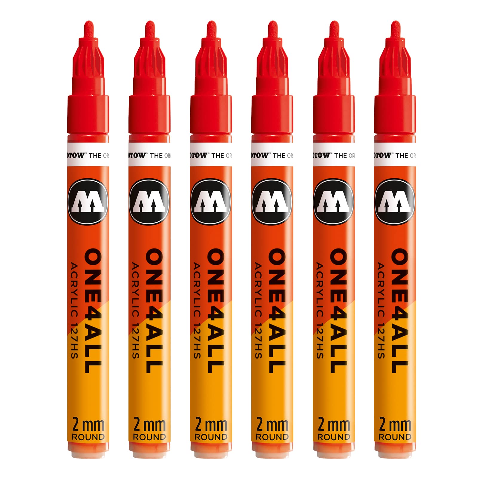 Molotow One4All 127HS Acrylic Marker (2.0 mm Line Width, High Coverage and Permanent, UV-Resistant, for Almost All Surfaces) Pack of 6 Colour 013 Traffic Red