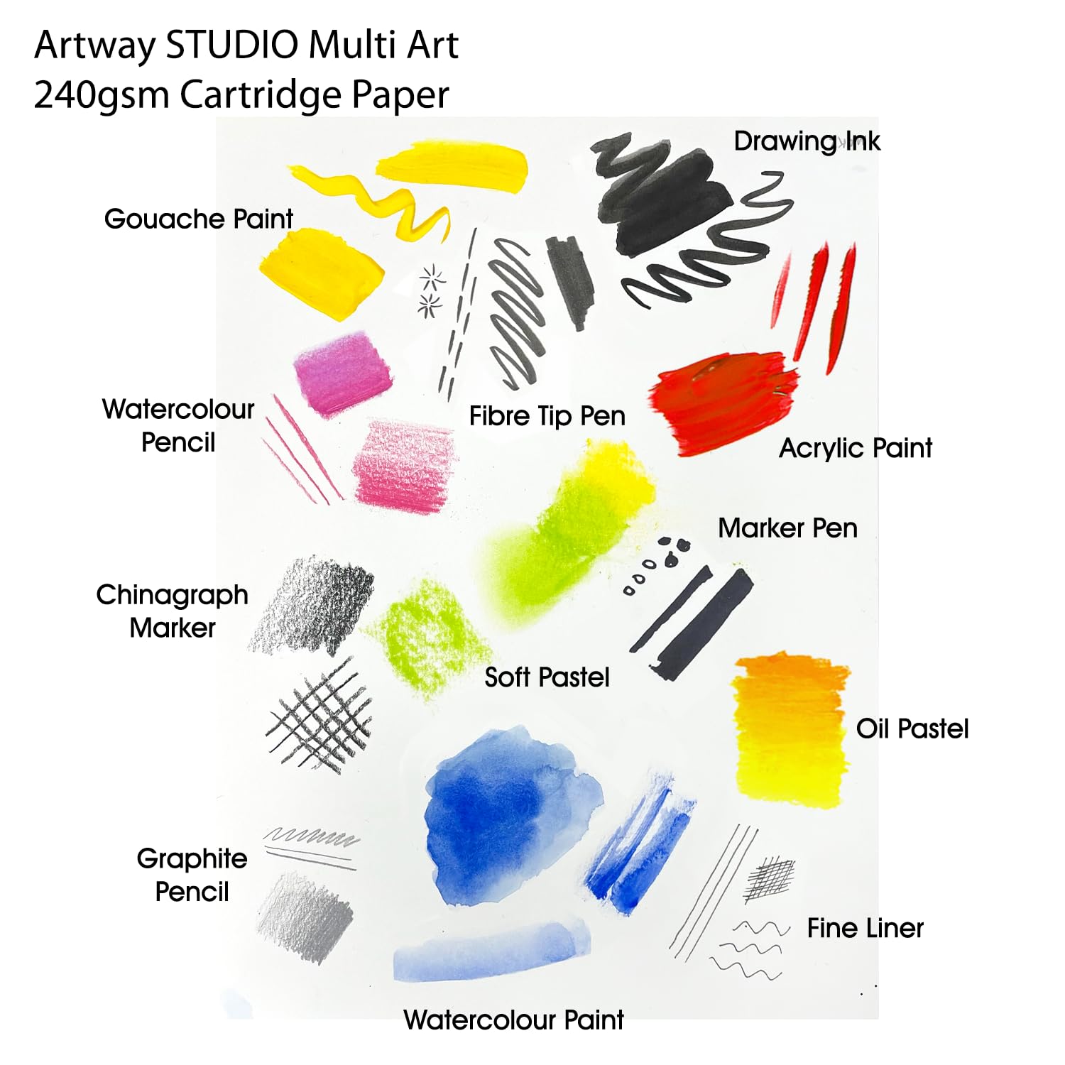 Artway Studio - A1 Média Mixte Papier - Idéal pour les applications multimédias - 240gsm - A1 (50 feuilles), blanc