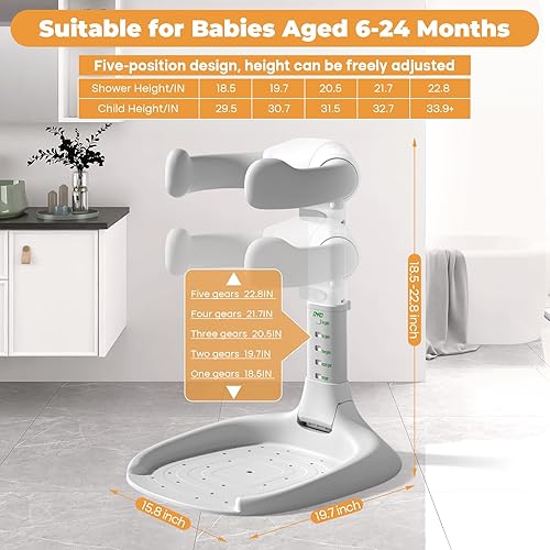 Miniatura 5 de Soporte para baby shower, altura ajustable de 5 niveles, soporte de pie para baby shower, bañera plegable para niños pequeños, asiento de baño para