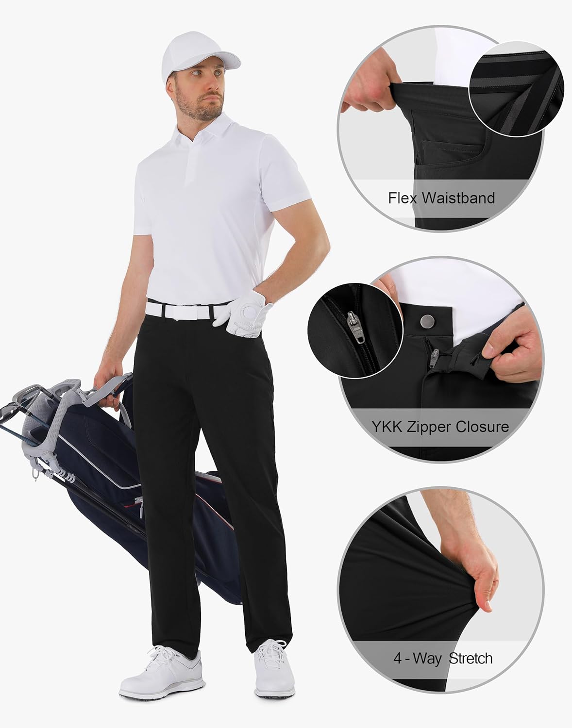 Mens Golf Pants Stretch 5 Pocket Classic Fit 30"/32"/34" Quick Dry Water-Resistant Dress Casual Work Trousers - Image 4