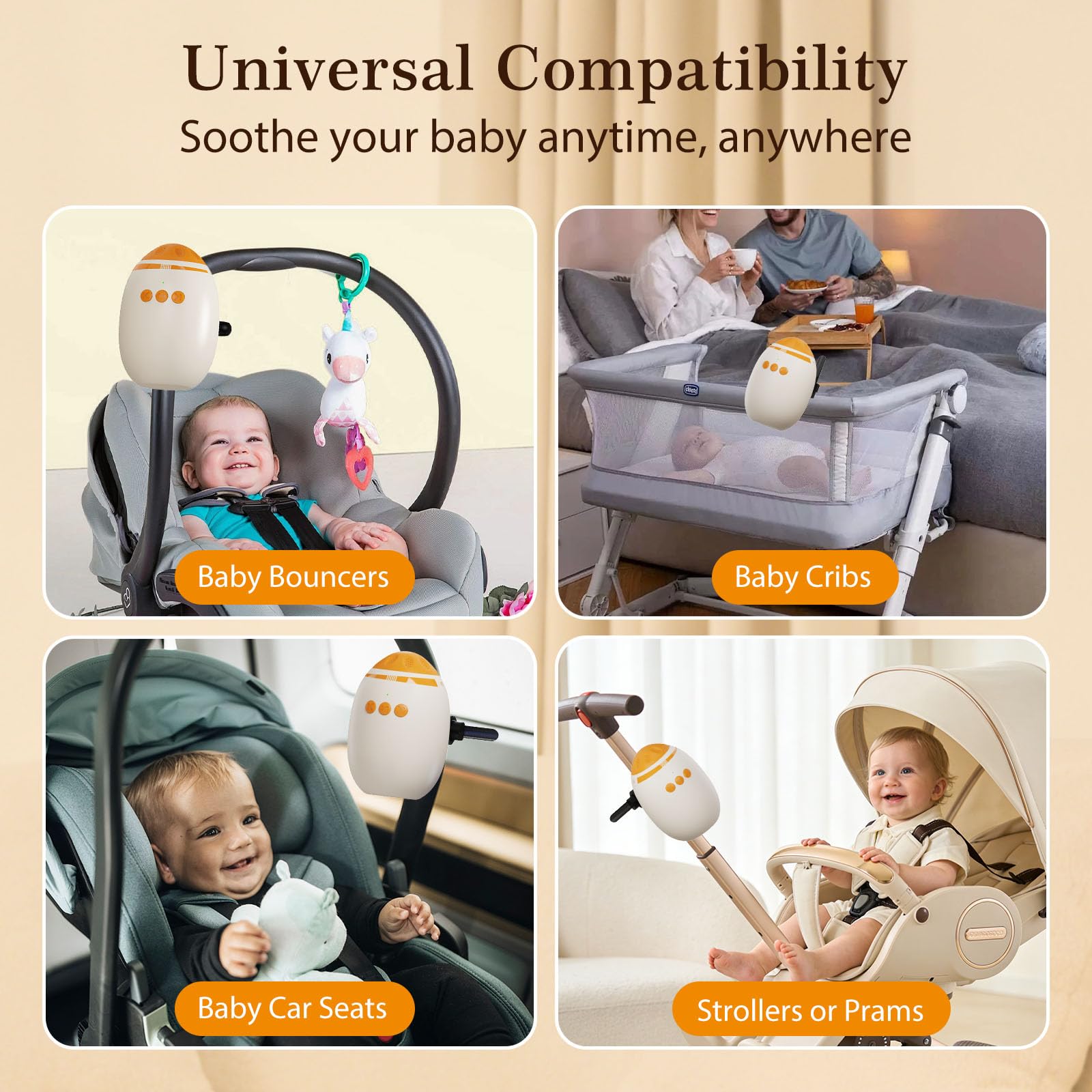 Baby Rocker Recargable - Columpio para Cochecito de Bebé Automático, Ayuda para Dormir para Bebés Máquina de Sonido Blanco con 11 Sonidos y Temporizador de 45 Minutos, Universal para Cochecitos
