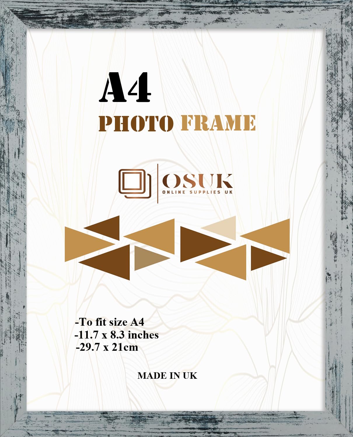 OSUK A4 Frame Rustic Blue In Size 21 x 29.7 cm Frame Certificate A4 Photo Frame with Clear Perspex Front & Wall Mounting to Hang Portrait or Landscape (Rustic Blue)