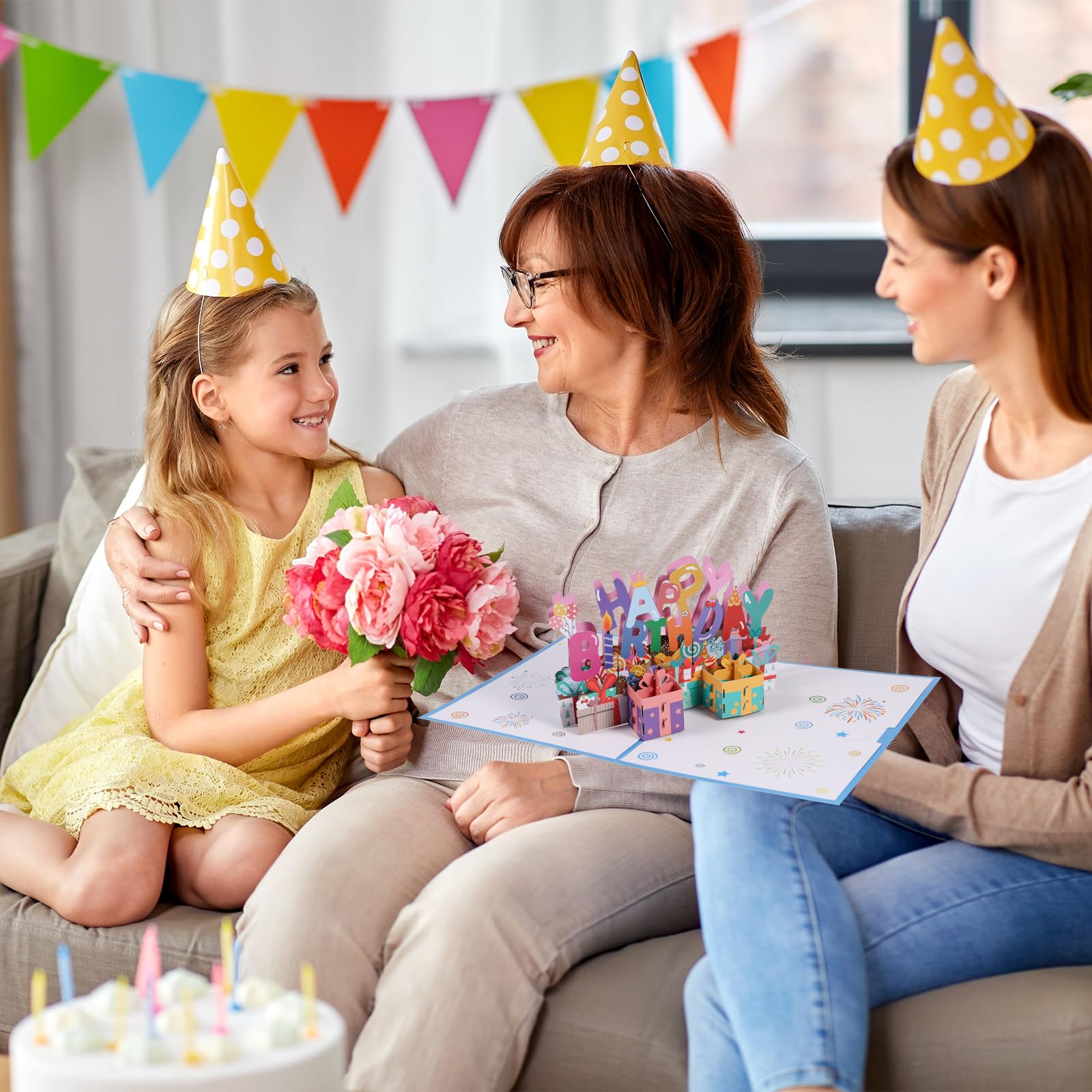 SZXMDKH Gelukkige Verjaardagskaart, 3D Pop Up Verjaardagskaart met Envelop voor Vrouwen Vrouw Man Moeder Papa Zoon (Gelukkige Verjaardag