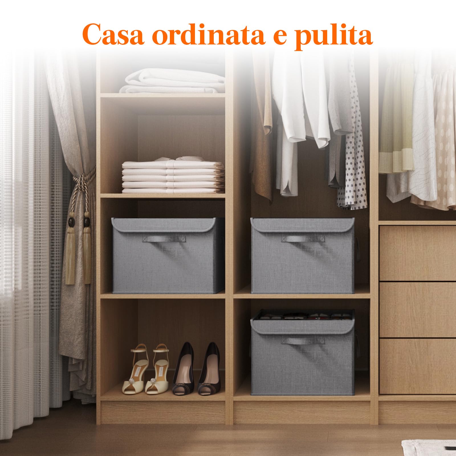 Lifewit Scatola Scarpiera da Armadio, Organizer Scarpe Pieghevole, Divisori Regolabili con Coperchio Trasparente, Porta Scarpe con Supporto Inferiore e Manici Rinforzati, Grigio, 4-16 Paia
