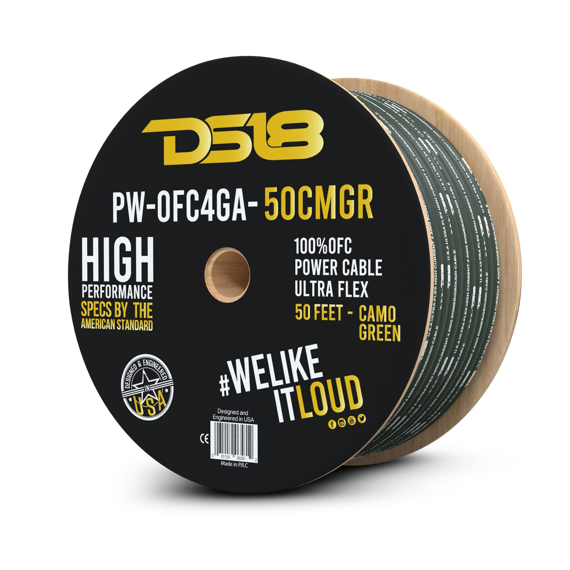 DS18 PW-OFC4GA-50CMGR 4-GA Ground Power Cable 50 Feet Camo Green - Ultra Flex 100% Oxygen Free Copper - Welding Battery Cable Wire, RV Automotive Wiring, Car Amp Audio Home Speaker Stereo