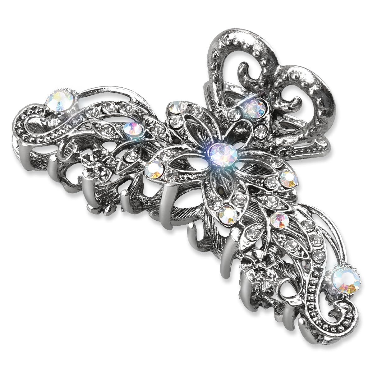 Jagowa Vintage Hair Claw Clips, Shiny Rhinestone Hollow Flower Claw Clips, Retro Metal Hair Grip for Women Girls Wedding Bridal