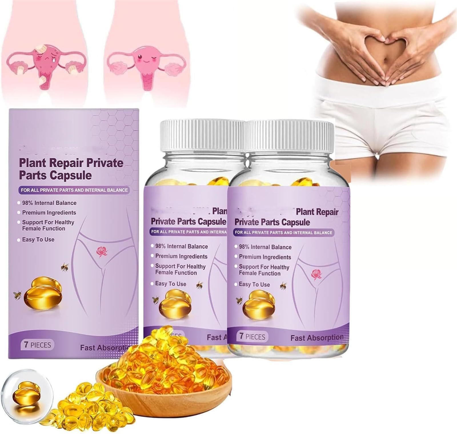 Capsule di Riparazione vaginale, Capsule di rassodamento vaginale Naturale, Capsule Dimagranti Anti-prurito istantanee, Capsule di Riparazione rassodanti e Rosa e Tenere