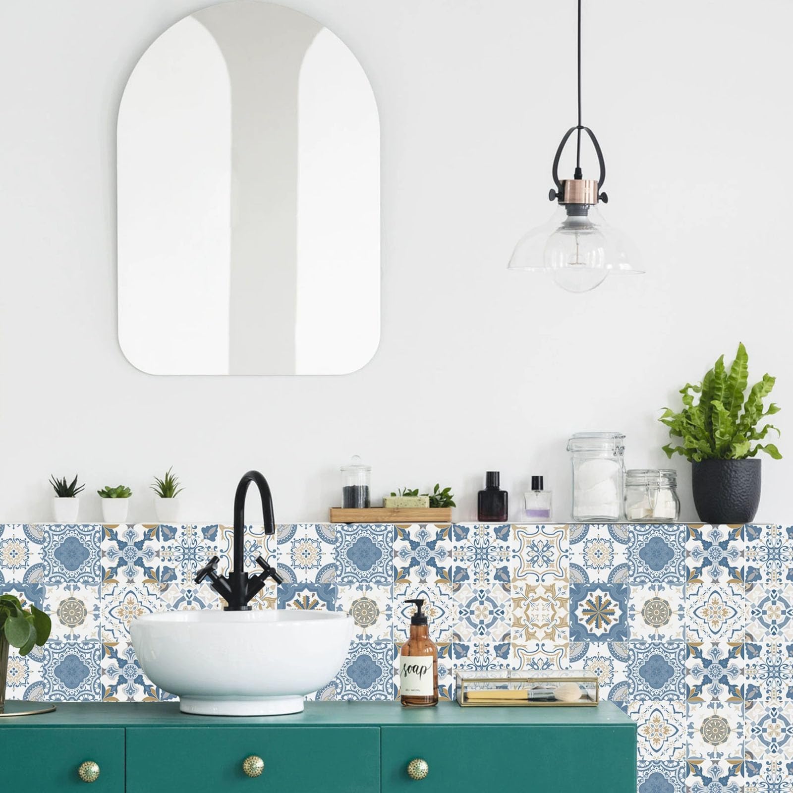 RE-COVERTILES - Tegelstickers Badkamer en Keuken 24 Pcs 10x10 cm - PS00178 Wanddecoratie van PVC Waterbestendig Tegels Mozaïek Cementtegels in Azulejos-stijl