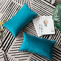 Vista 220 de 2 fundas para cojín decorativo de terciopelo con pompones