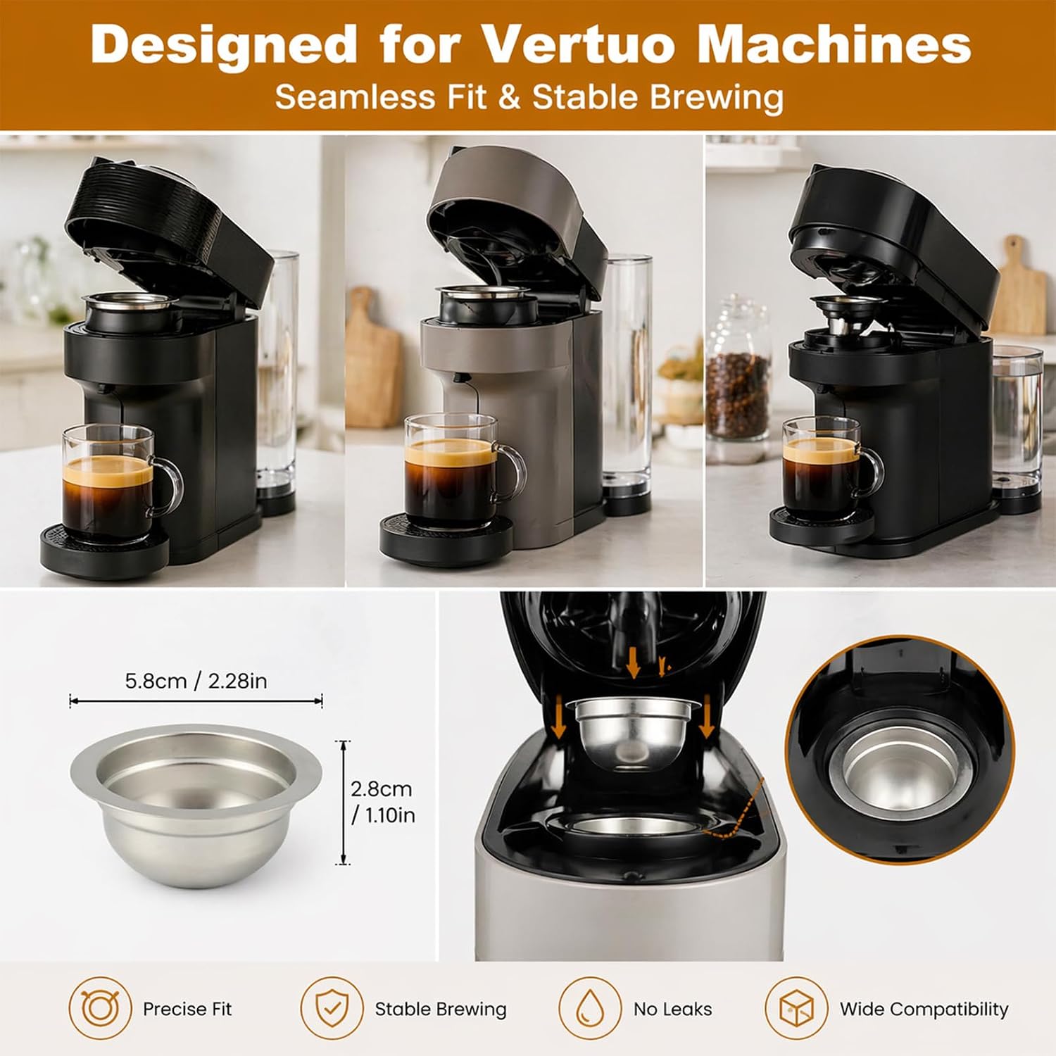 Reusable Coffee Capsule Kit, 230 mL Stainless Steel Refillable Coffee Pod Filter Shell, Includes Rubber Lid, Tamper, Spoon, Cleaning Brush, Tweezers & 4 Barcode Stickers image 3