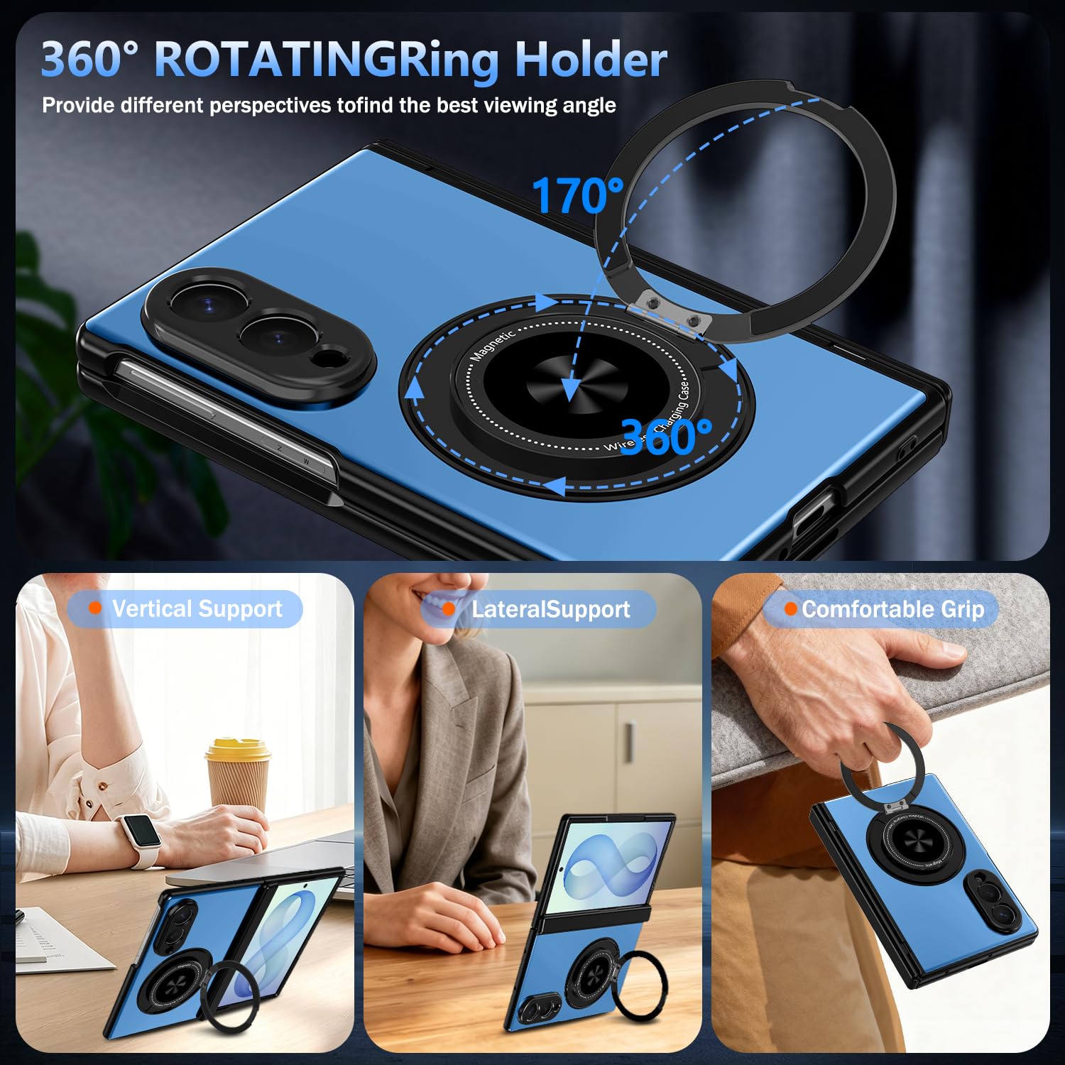 Hekodonk Custodia per Galaxy Z Fold 8 con supporto girevole a 360, compatibile con MagSafe, pellicola protettiva per schermo anteriore, supporto magnetico ad anello con cerniera custodia protettiva