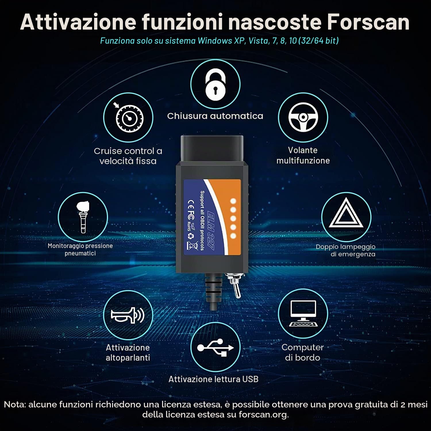 PremiumCord Cavo Diagnostico USB ELM327 OBD-II, Uso Universale, USB 2.0, LED, Tensione di Esercizio 12 V, Nero