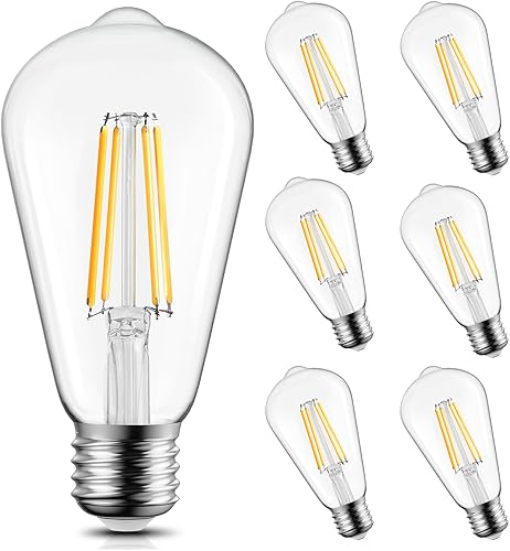 Brightown 6 Pack LED Edison Light Bulbs, 6W, Equivalent 60W, High Bright 2700K Warm White,750 Lumens, Non-Dimmable, E26 Base ST58 Antique Filament