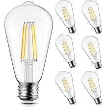 Brightown 6 Pack LED Edison Light Bulbs, 6W, Equivalent 60W, High Bright 2700K Warm White,750 Lumens, Non-Dimmable, E26 Base ST58 Antique Filament Bulbs with 80+ CRI for Ceiling Fan Bathroom Porch