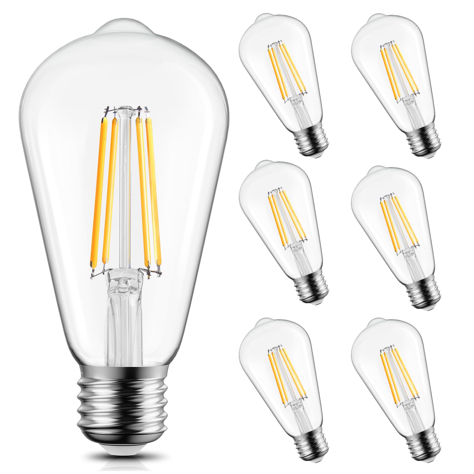 Brightown 6 Pack LED Edison Light Bulbs, 6W, Equivalent 60W, High Bright 2700K Warm White,750 Lumens, Non-Dimmable, E26 Base ST58 Antique Filament Bulbs with 80+ CRI for Ceiling Fan Bathroom Porch