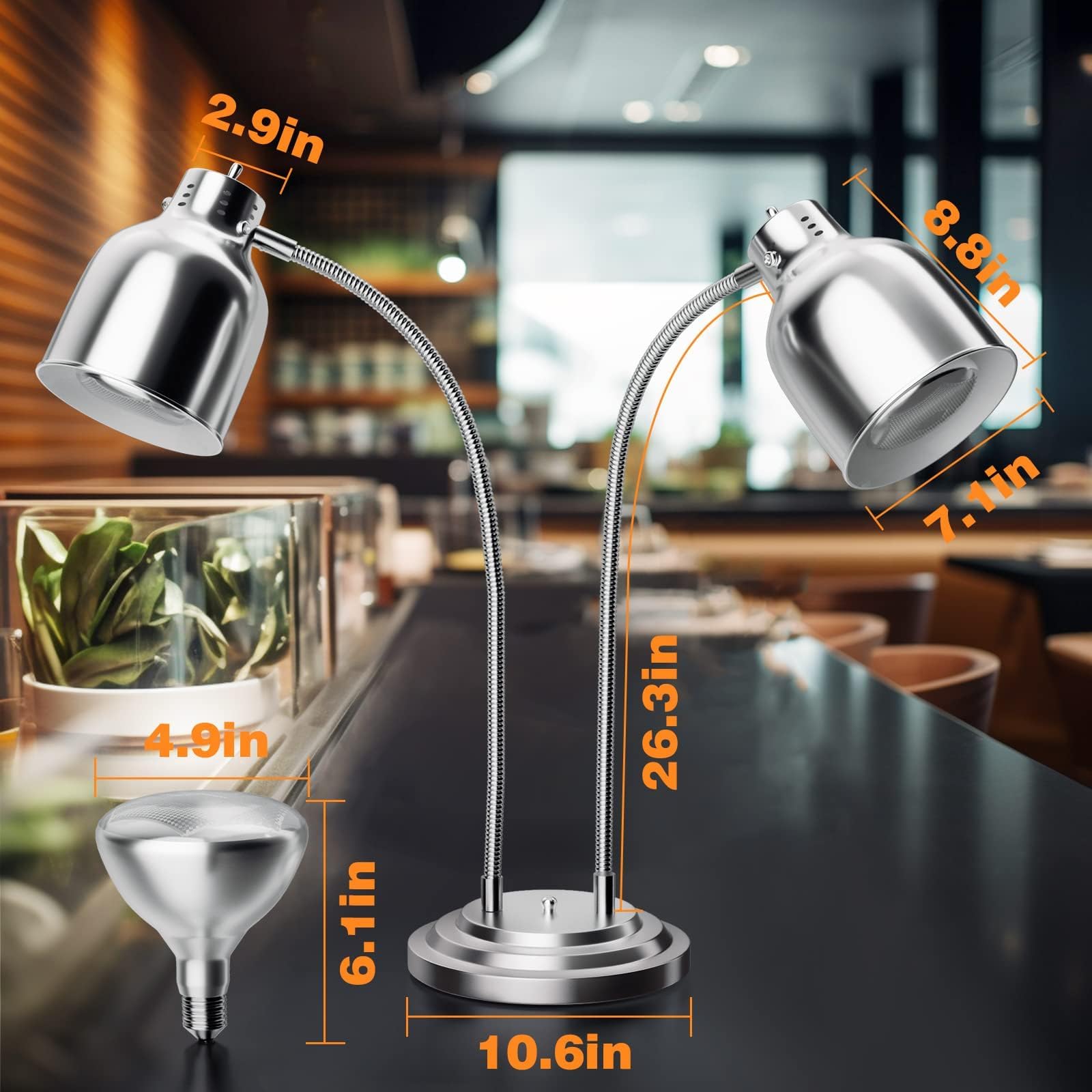 Podwójna głowica Food Warming Lamp, przenośna elektryczna lampa grzewcza 500W, komercyjny podgrzewacz żywności ze stali nierdzewnej do kuchni i stołówki