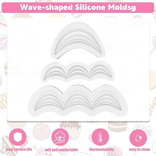 Miniatura 3 de Moldes para festones de fondant | Molde de silicona con borde de pastel | Juego de 3 moldes en forma de onda para hornear y decorar | Molde de