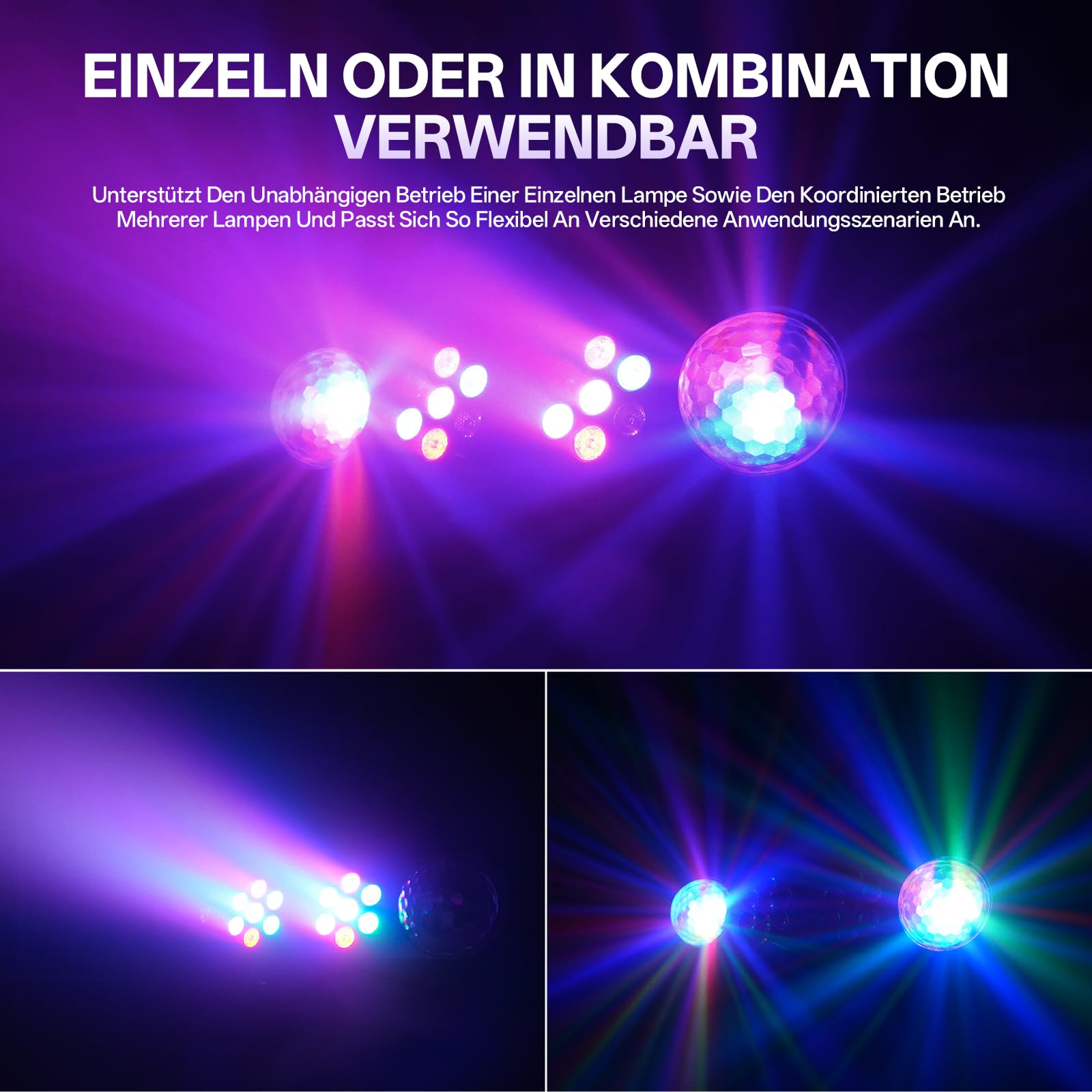 4-in-1 Discolicht Partylicht mit Ständer, Discokugeln, PAR-Lichtern mit Fernbedienung und Tragetasche,Bühnenbeleuchtungssystem mit Ton aktiviert, für Bar, Gig, Move, Hochzeit, Weihnachten