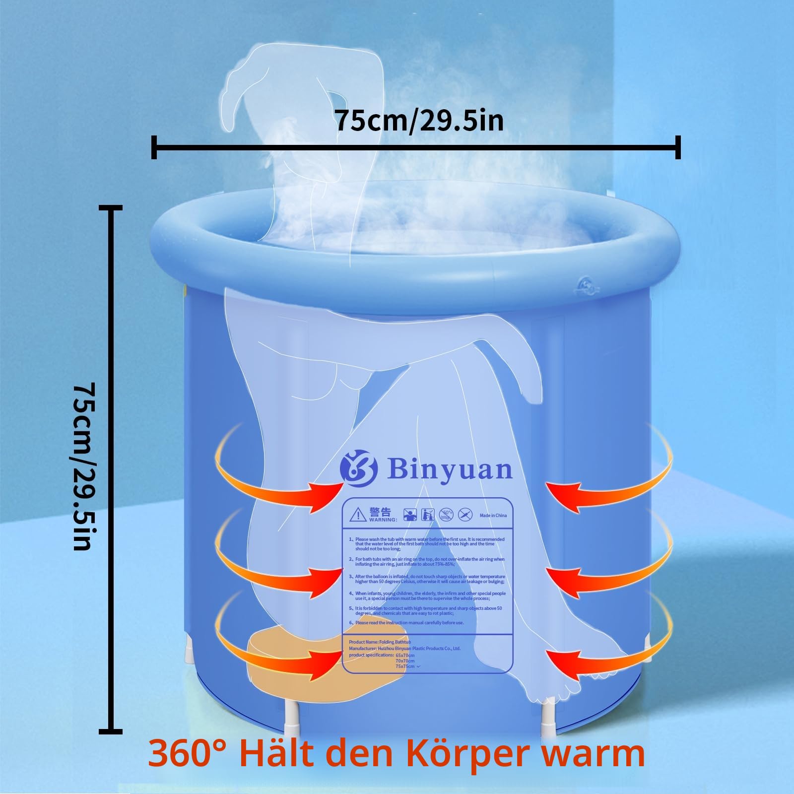 B&Y Faltbare Erwachsene Badewanne, 75x75cm Eisbaden Tonne Aufblasbare Eisbad für Athleten und Sportler Freistehende Ice Tub Eisfass für Outdoor
