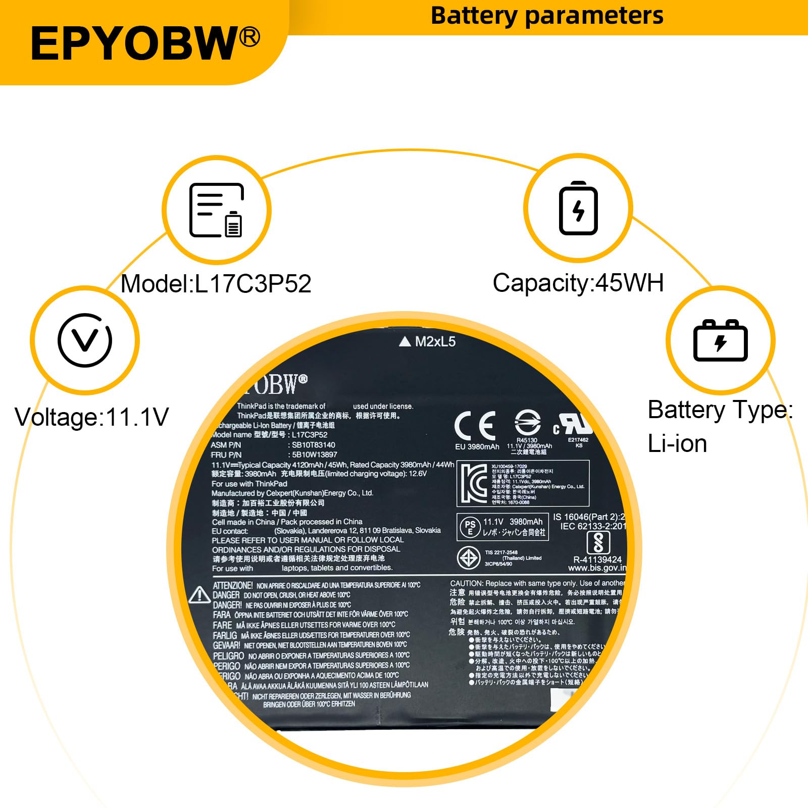 Amazon.com: EPYOBW L17C3P52 Laptop Battery 45Wh Compatible with