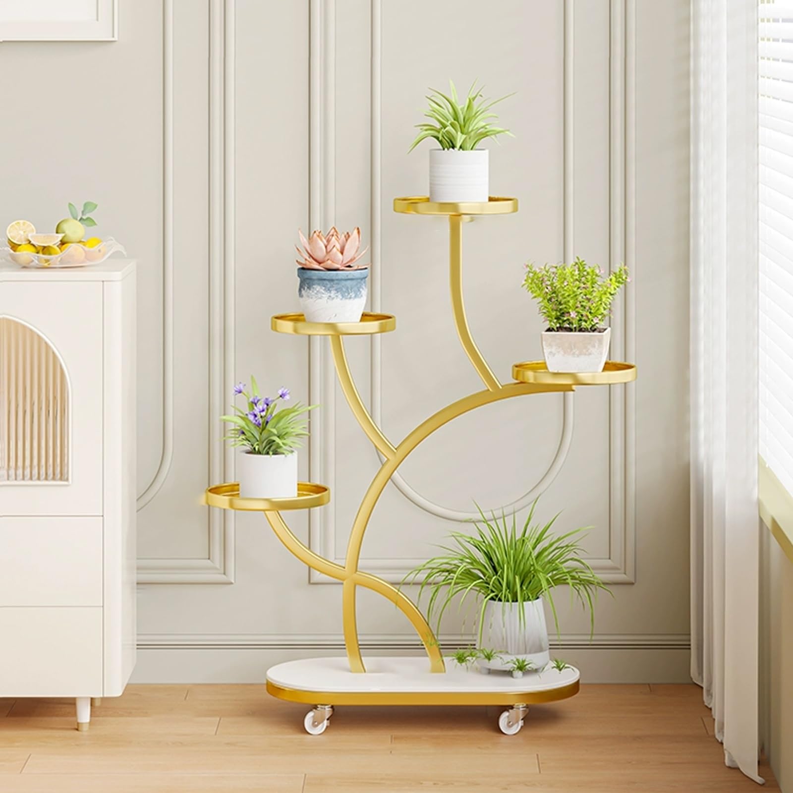 Support de plantes pour extérieur avec roulettes étagère haute métallique multi pots