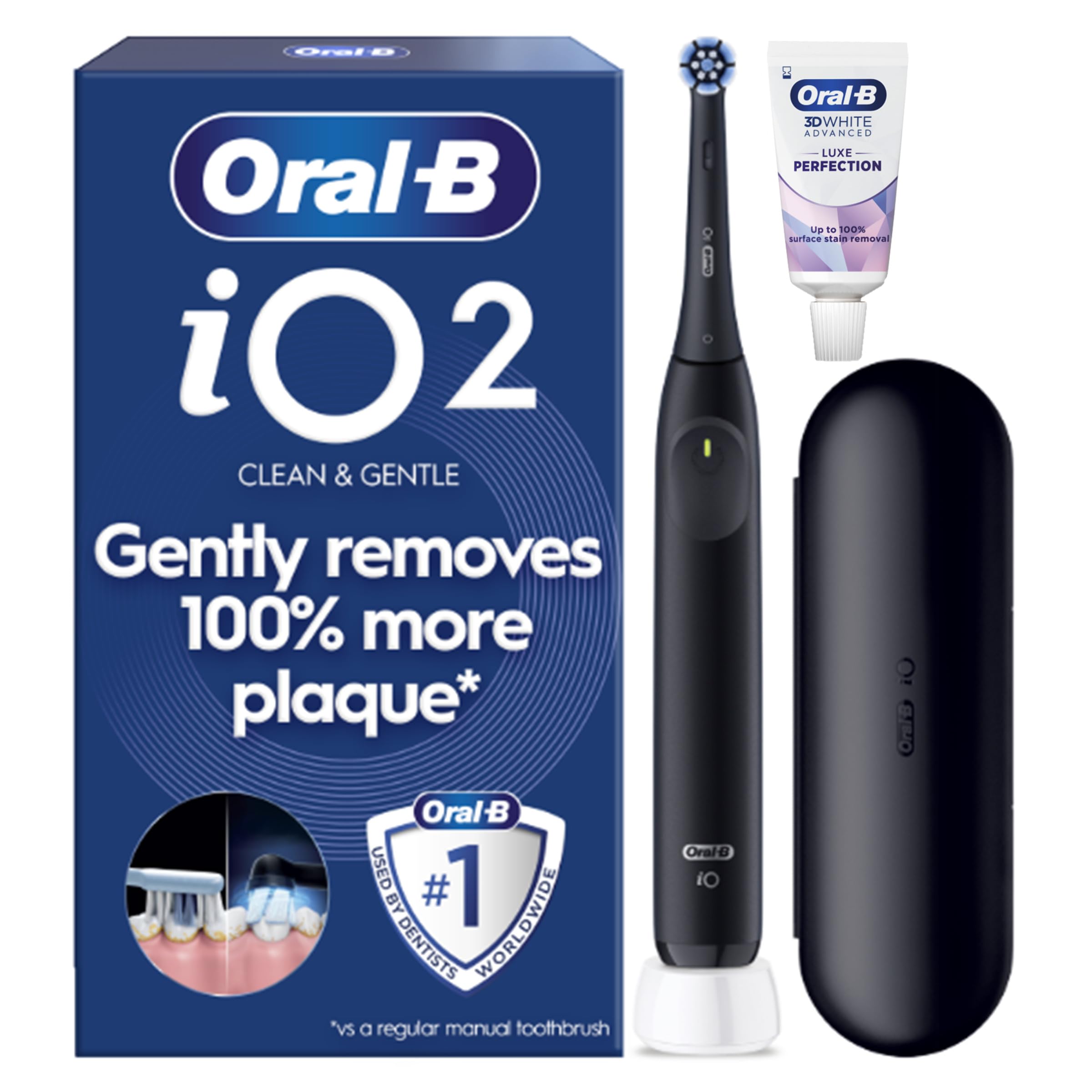 Oral-B iO2 Electric Toothbrush, Night Black, Includes 3D White Toothpaste
