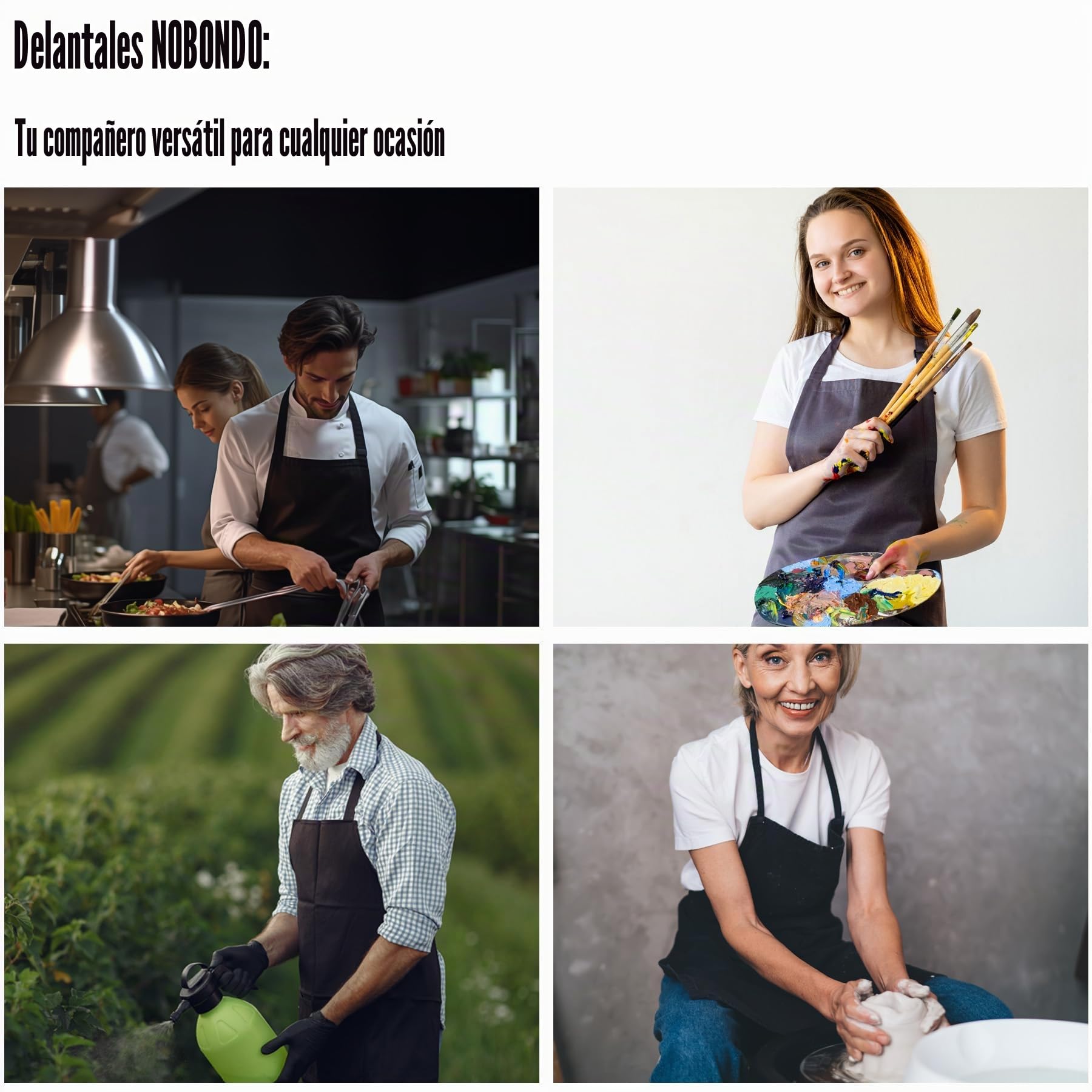 NOBONDO, Delantales unisex con 2 bolsillos espaciosos, lavables a máquina para cocina, manualidades, barbacoa o dibujo, 12 unidades, Negro