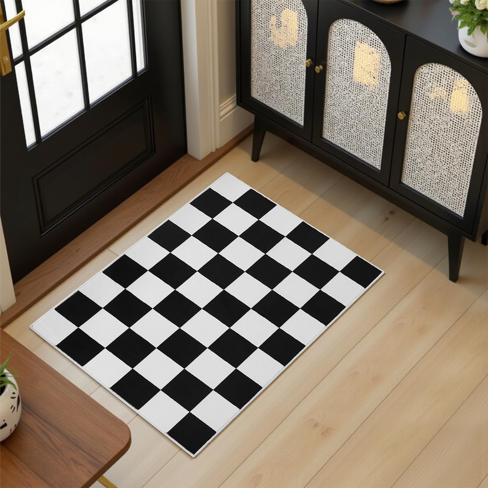 Terrug Schwarz-weiß Karierter Teppich 15,2x22,9 Cm – Waschbar, Rutschfest, Niedriger Flor, Für Wohnzimmer & Kinderzimmer