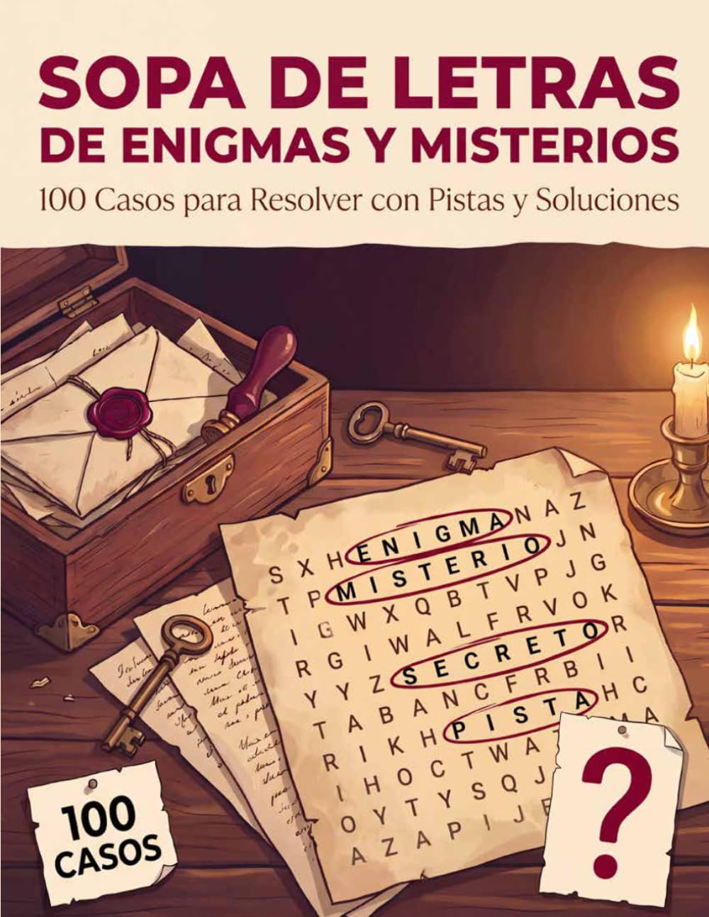 Sopa de Letras de Enigmas y Misterios: 100 Casos para Resolver con Pistas y Soluciones — Pasatiempos para Adultos y Mayores