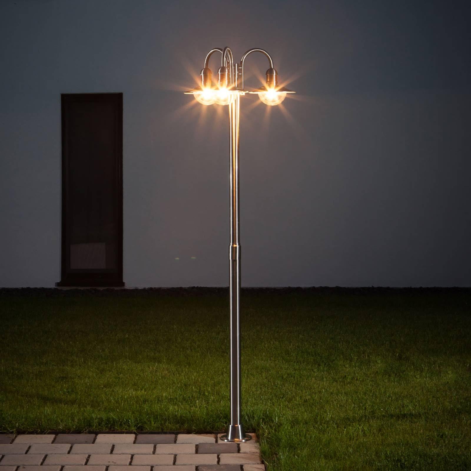 Lindby Lampadaire extérieur Damion à intensité variable (Moderne) en Gris Inox (à 3 lampes, E27) Candélabre luminaire d’extérieur