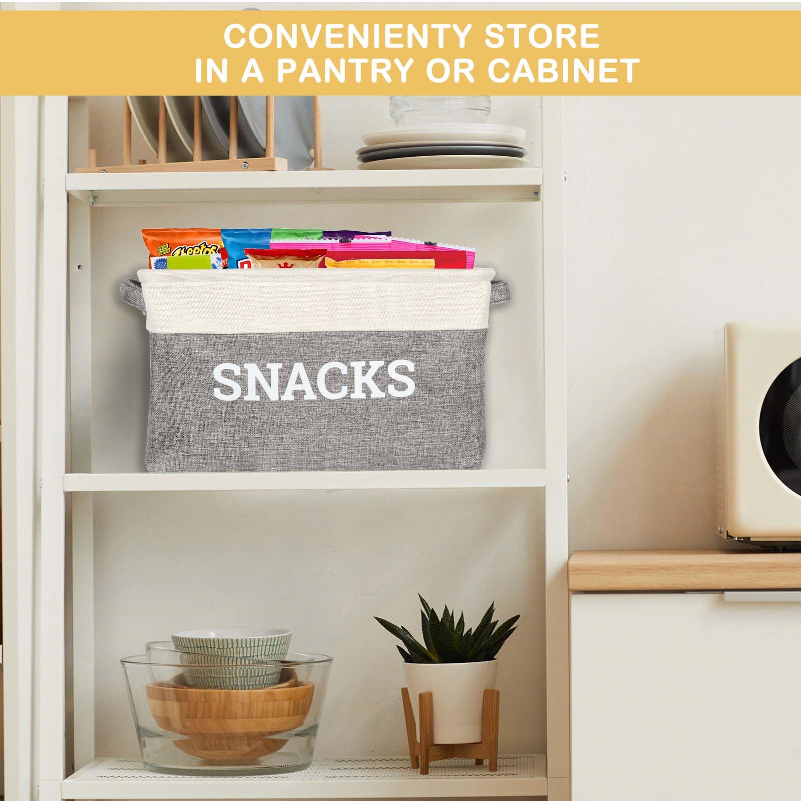 Cestino per snack per dispensa, cestino organizer per piano di lavoro, contenitori per snack in finto lino, per conservare patatine, salatini, biscotti, popcorn e molto altro ancora, organizzazione