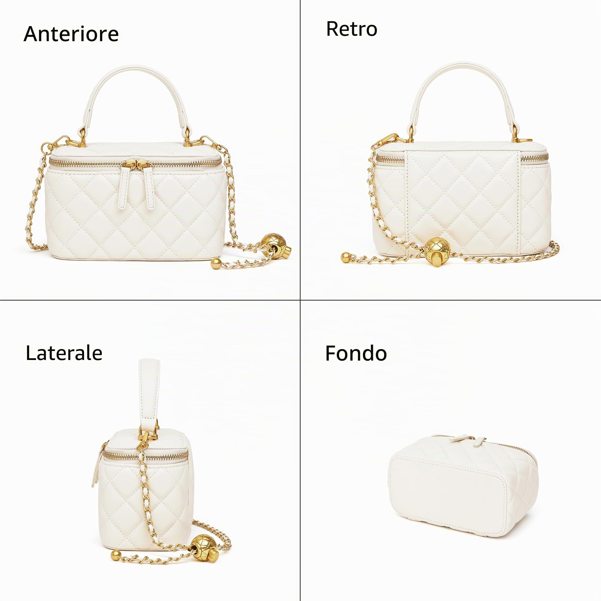 DORIS&JACKY - Borsa a tracolla trapuntata piccola per le donne in pelle di design, mini borsa con manico superiore con tracolla a catena in metallo