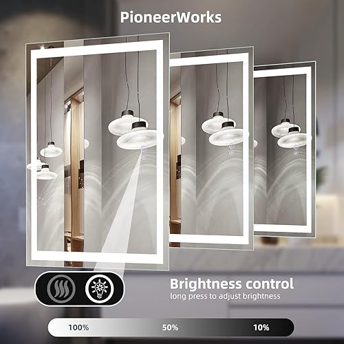 Miniatura 7 de Espejo de baño LED de 24 x 32 pulgadas con luz frontal y de fondo espejos de pared grandes regulables con antivaho y a prueba de roturas memoria 3