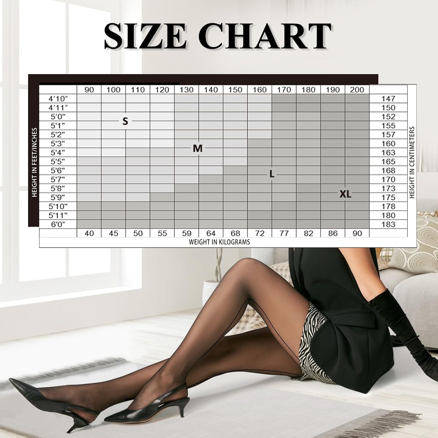 2 Pairs Black Patterned Tights for Women, Sheer Nylon Stockings with Back Seam, Polka Dots, Hearts, S-XL - Image 6