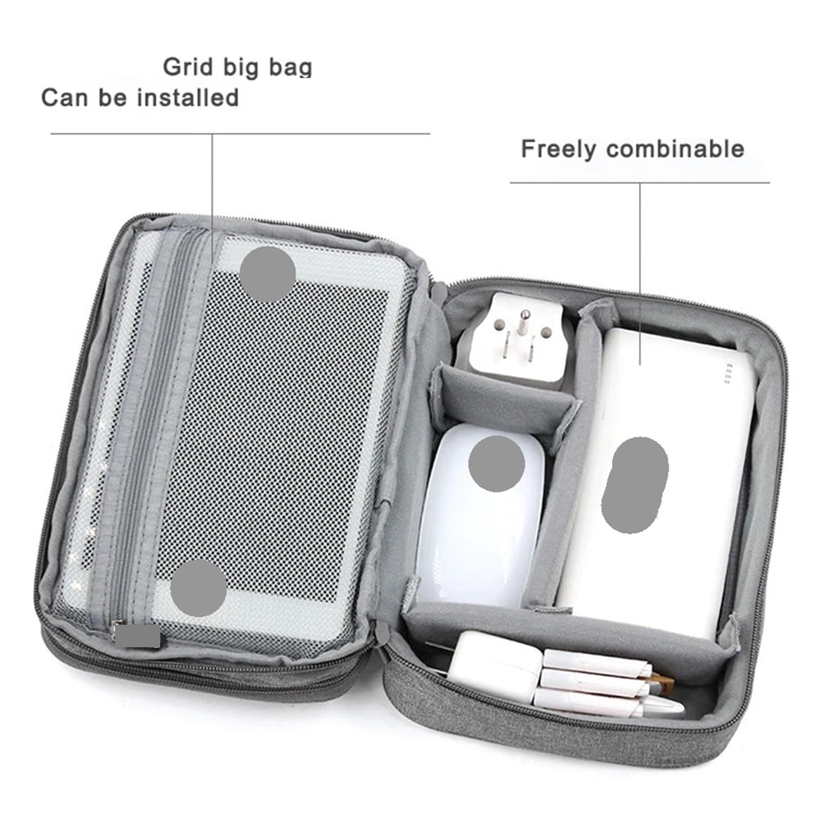 Borsa Organizer Per Cavi Custodia multiuso/organizzatore for accessori elettronici da viaggio 2 pezzi, for Power Bank, disco rigido, caricabatterie(Double layer black)