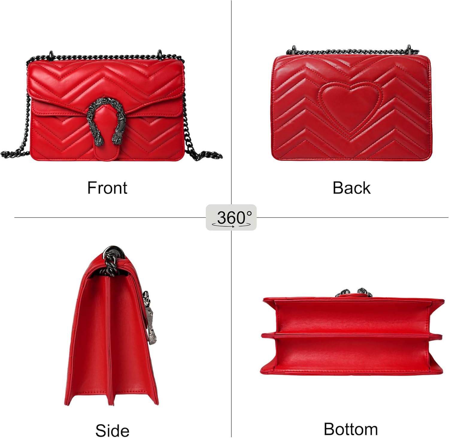 Women's Crossbody Shoulder Bag Snake Print Satchel Purse Leather Chain Clutch Evening Handbag - Image 4