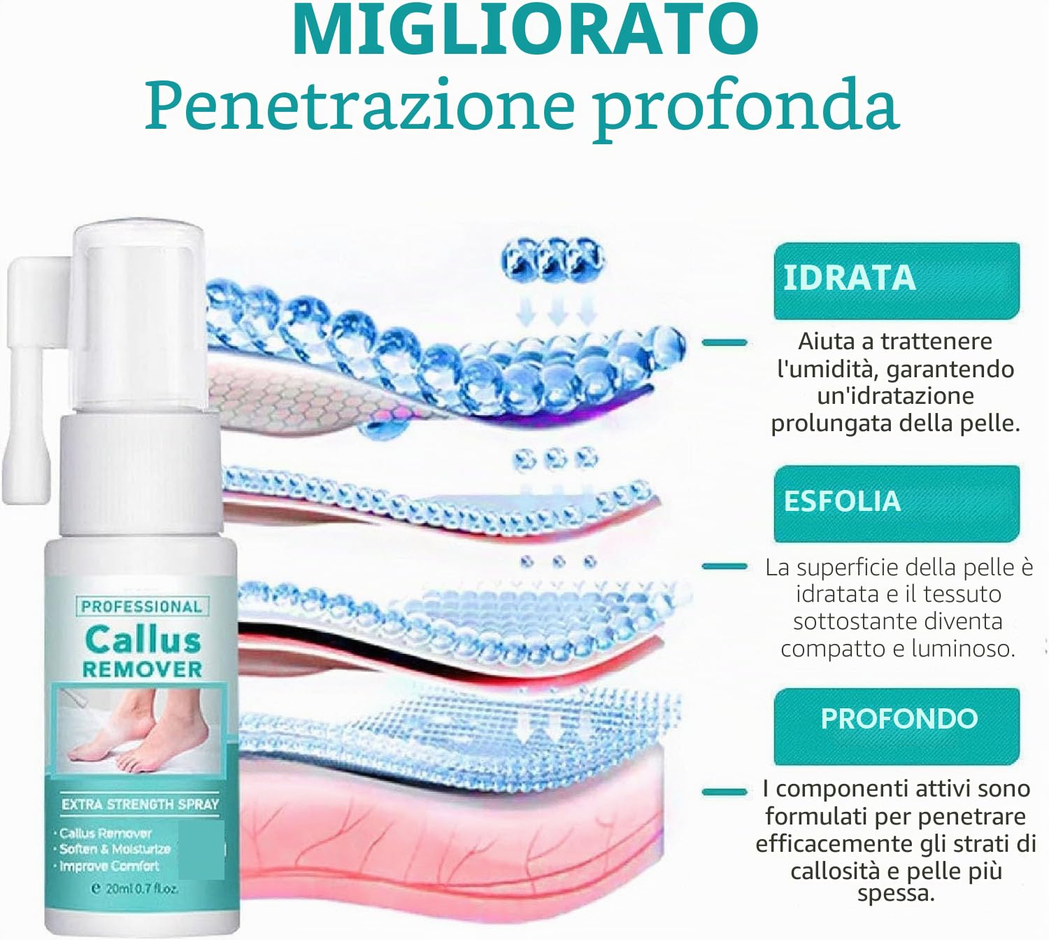 Spray extra forte per rimuovere i calli: spray rimuovi calli per piedi e tallone, olio spray per pelle morta