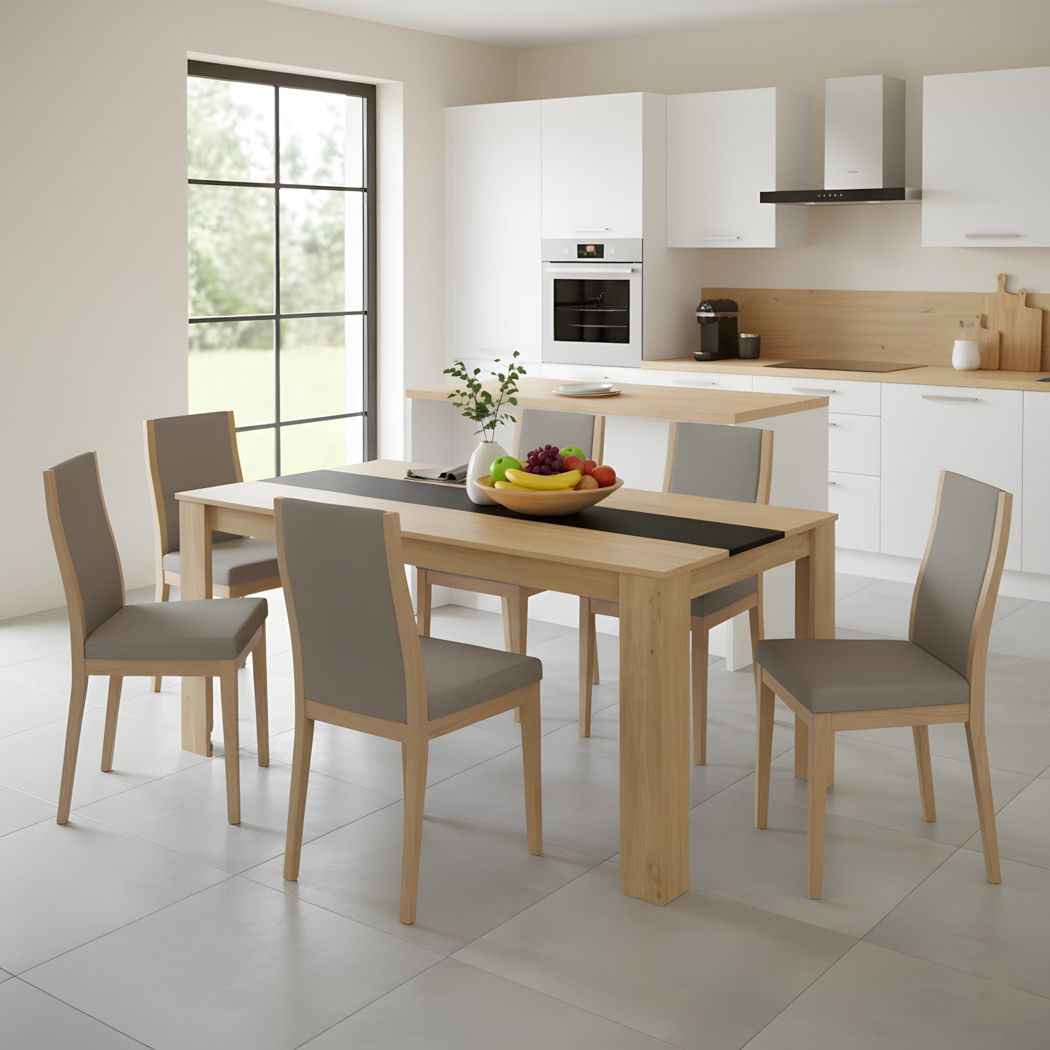 Table de Salle à Manger 140 cm pour 6 Personnes, Table de Cuisine Rectangulaire en Bois pour Salle à Manger Cuisine Restaurant ou Salon, Style Industriel, Chêne et Noir, 140×70×75 cm
