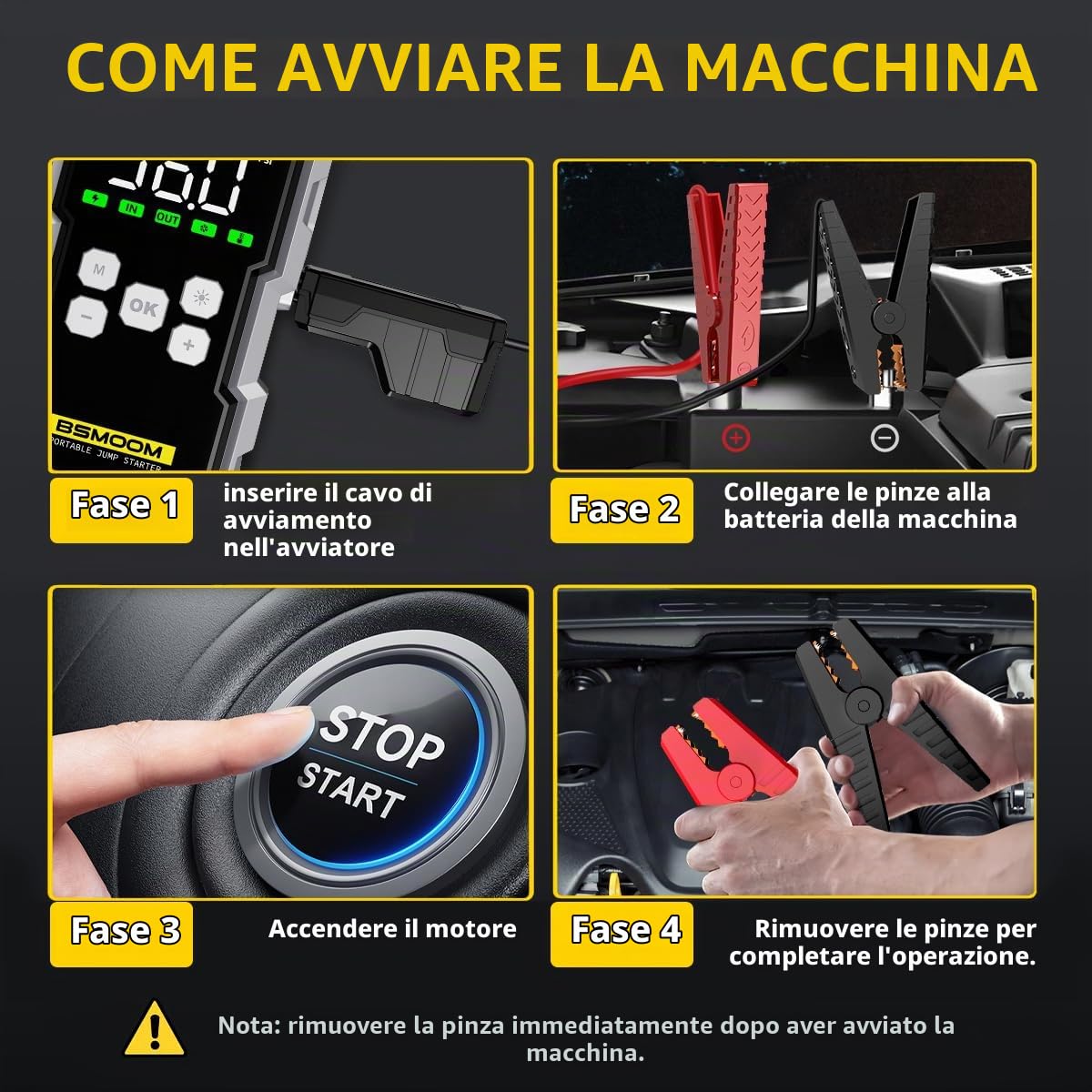 Avviatore di emergenza da 6000 A con compressore d'aria 150 PSI, power bank da 12 Volt (tutti i gas/diesel da 10 litri), alimentatore di avviamento per auto con cavi di avviamento, 3 luci, display LCD