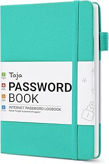 Taja Password Keeper Book with Alphabetical Tabs, Small Password Books for Seniors, Password Notebook for Internet Website Address Log in Detail, Password Logbook to Help You Stay Organized - Aquamarine