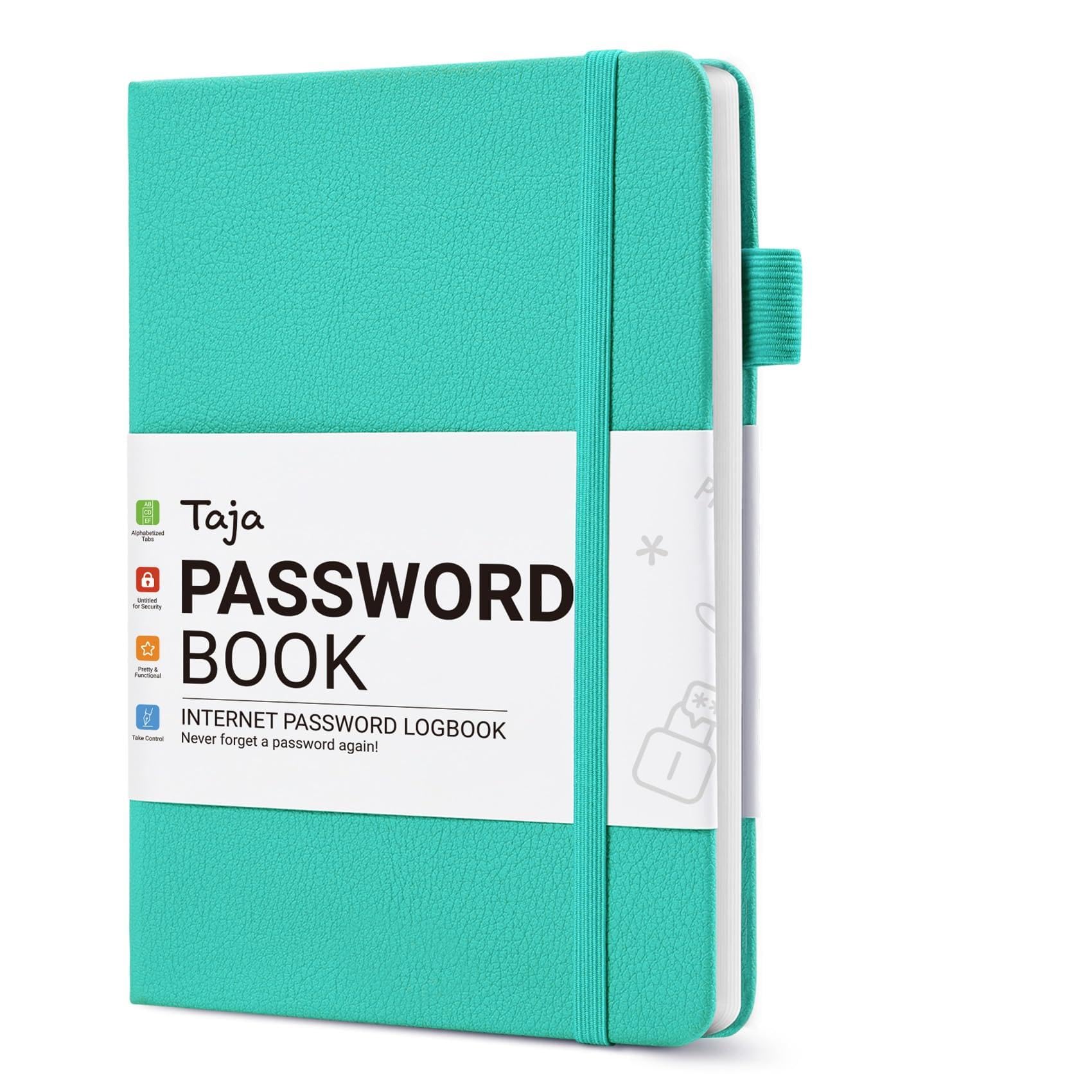 Taja Password Keeper Book with Alphabetical Tabs, Small Password Books for Seniors, Password Notebook for Internet Website Address Log in Detail, Password Logbook to Help You Stay Organized - Aquamarine