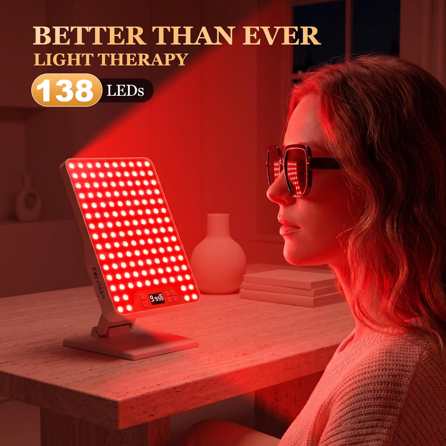 Red Light Therapy Panel with 4 Wavelengths 630/660/810/850nm, 138 red LED Infrared Therapy Panel & Body, Near Infrared Light Therapy Lamp with Adjustable Stand & Timer