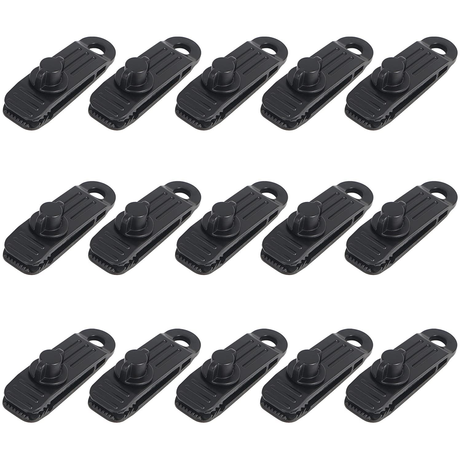 BESUNTEKTarp Clips 15 Pack Upgrade Heavy Duty Lock Grip Tarp Clamps, Reusable Shark Tarp Clips Thumb Screw Tent Clips Fasteners for Awnings Camping Caravan Canopies Car Swimming Pool Covers (Black)