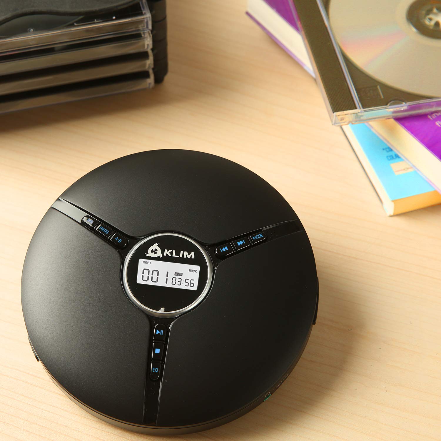 KLIM Discman – Lettore CD portatile con batteria interna ricaricabile + Auricolari KLIM Fusion – compatto, personale, compatibile con CDR, CDRW ed MP3, CD Walkman - NUOVO - Nero