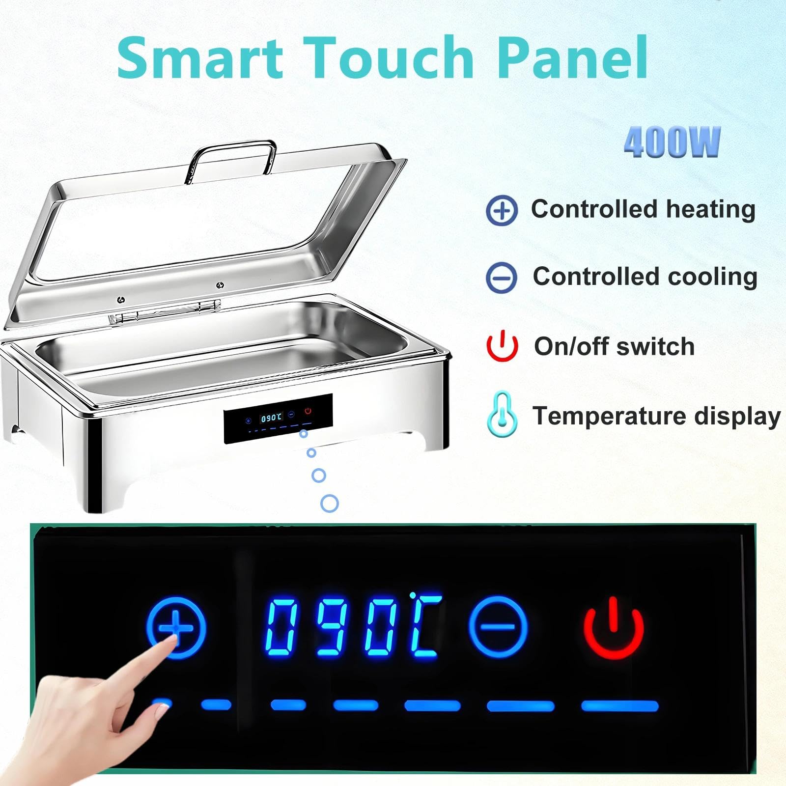 Calentador de Buffet, 9L Chafing Dish Eléctrico Función Mantenimiento Calor y Placa Calientaplatos, Acero Inoxidable Calentador de Comida Profesional con Tapa Visible para Fiestas(1/1)