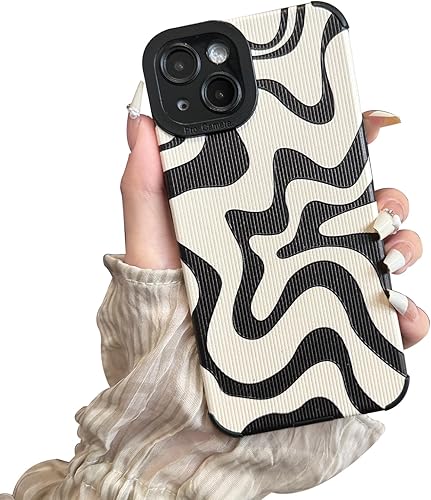 Miniatura 8 de Funda diseñada para iPhone 14 Pro Max, piel sintética suave TPU y bonito arte ondulado pintado para mujeres y niñas, protector delgado a prueba de