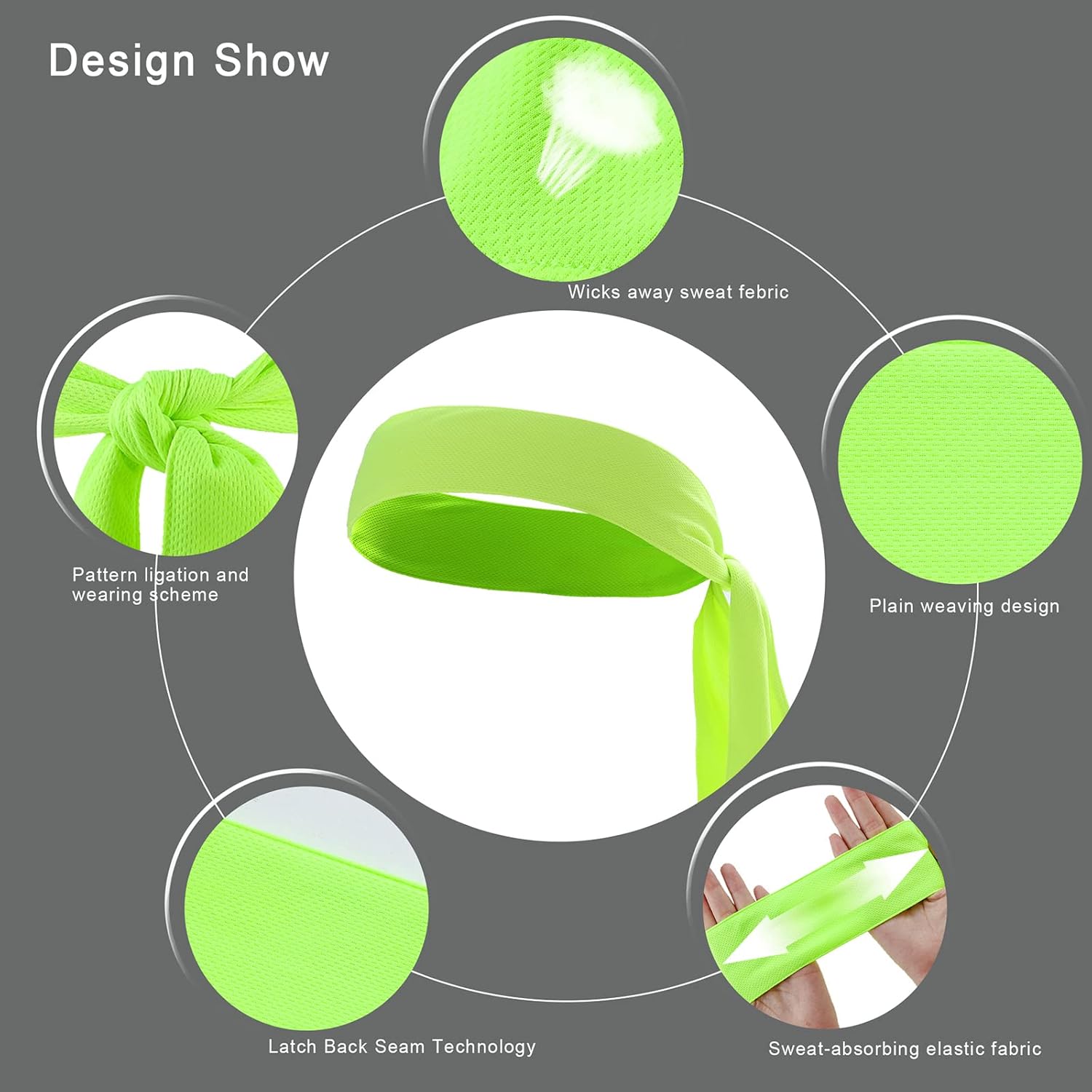 ONEYE 9 Pieces Unisex Tie Headbands Tie Back Bandanas Sport Head Tie Solid Hair Band Athletic Sweatbands for Tennis Ninja Karate Running Basketball Yoga Cycling - Image 3