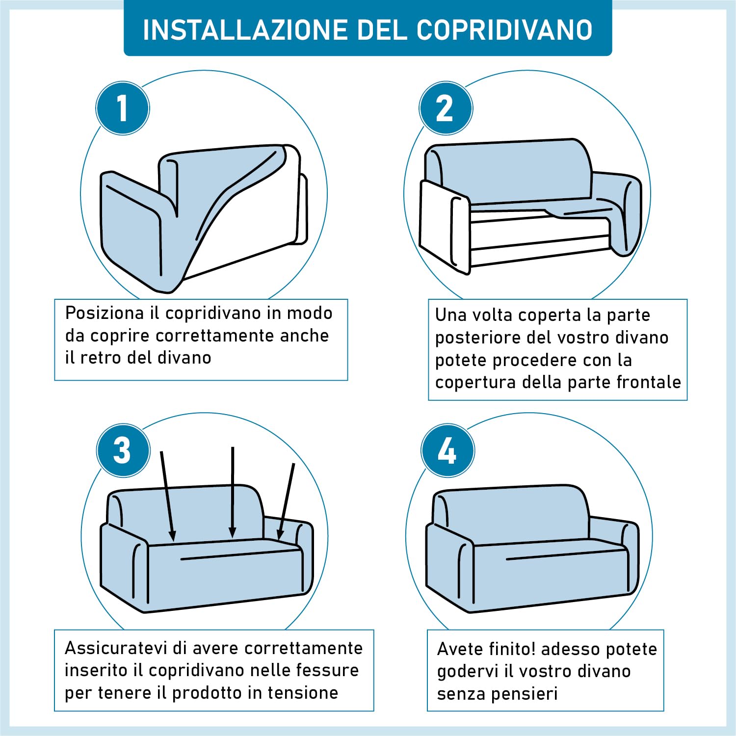 Banzaii Copridivano 3 Posti Elasticizzato Impermeabile Bianco Antimacchia con Braccioli Sagomati, Made in Italy