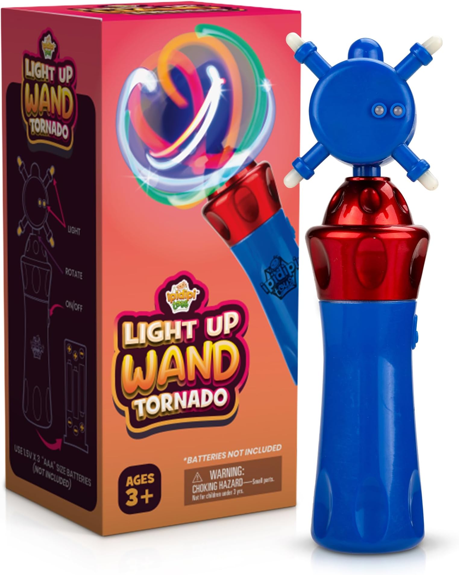 Spinning Light Up Wand for Kids – LED Magic Swirling - Easter Basket Stuffers, Goodie Bag Toys - Ideal Gift, Birthday Party Favors for Boys & Girls